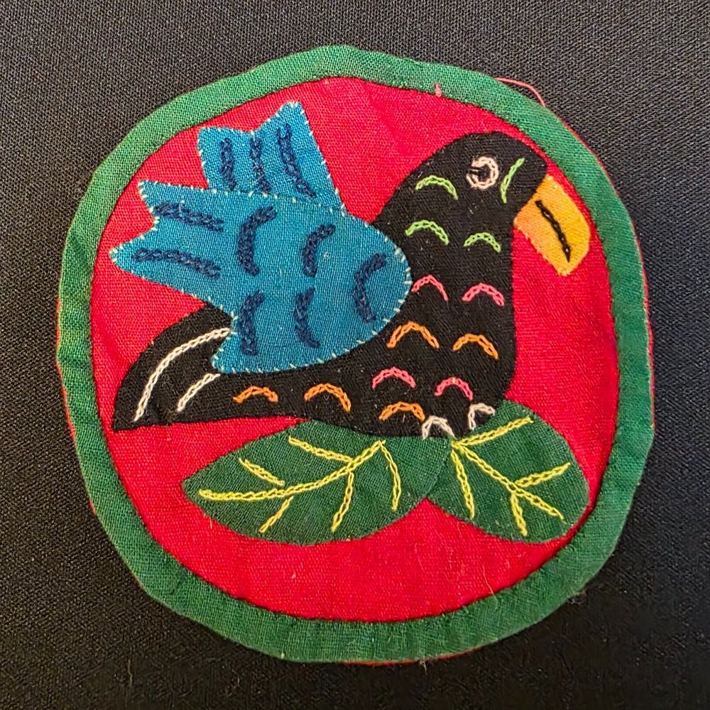 Vintage 3 inch Colorful Hand Made Mola Patch Parrot